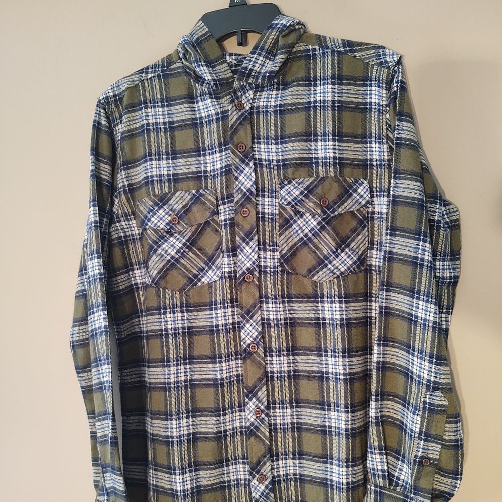 CHOMP MEN'S PLAID HOODED CASUAL DRESS FLANNEL SHIRT - SIZE SMALL